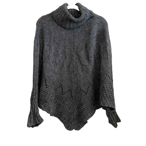 Iperico Poncho Sweater Gray Wool Mohair Cable Turtleneck Women One Size Italy - Picture 1 of 6